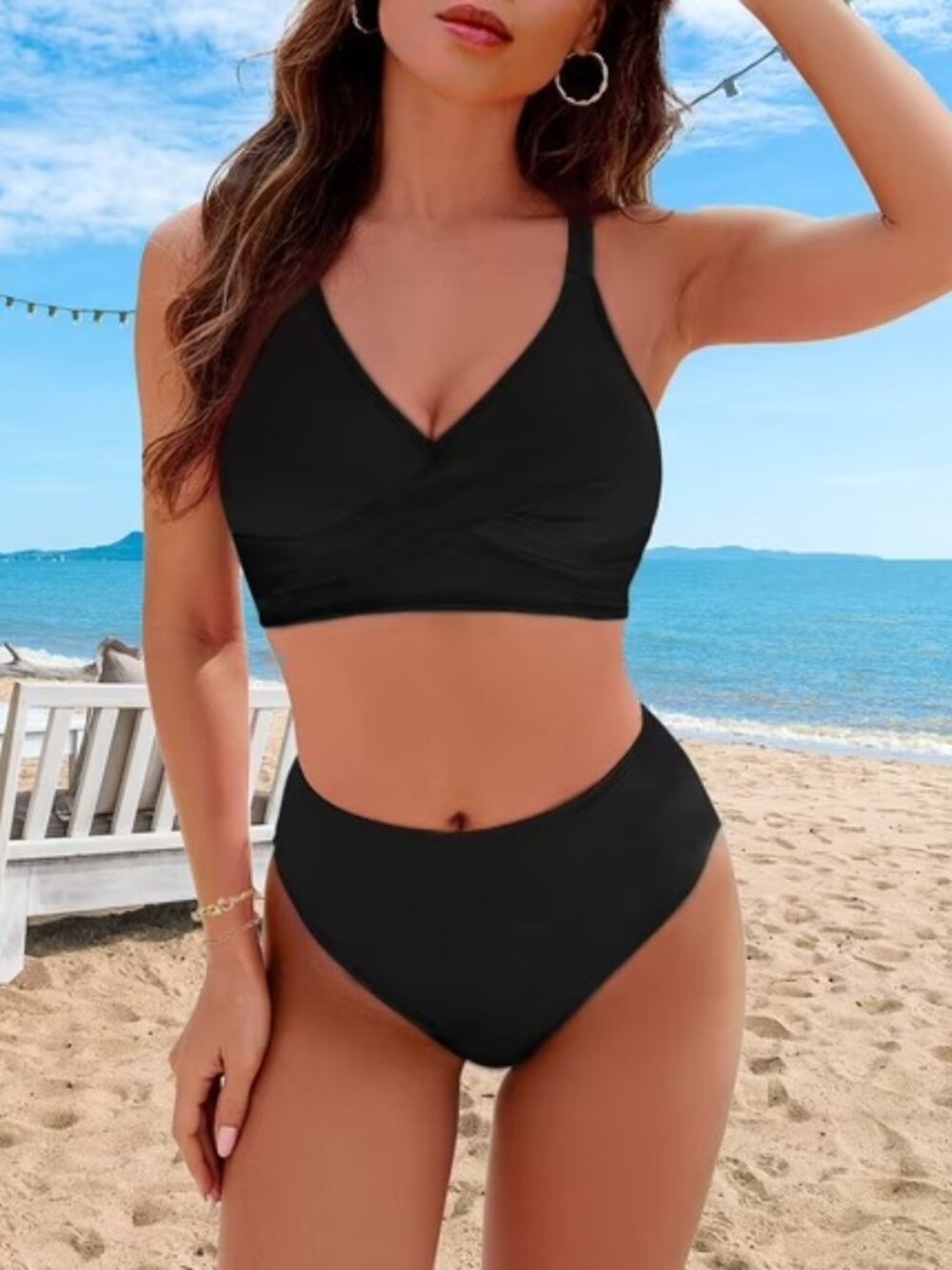 🖤 NWT Rosvigor Black High Waisted Criss Cross Bikini Set M